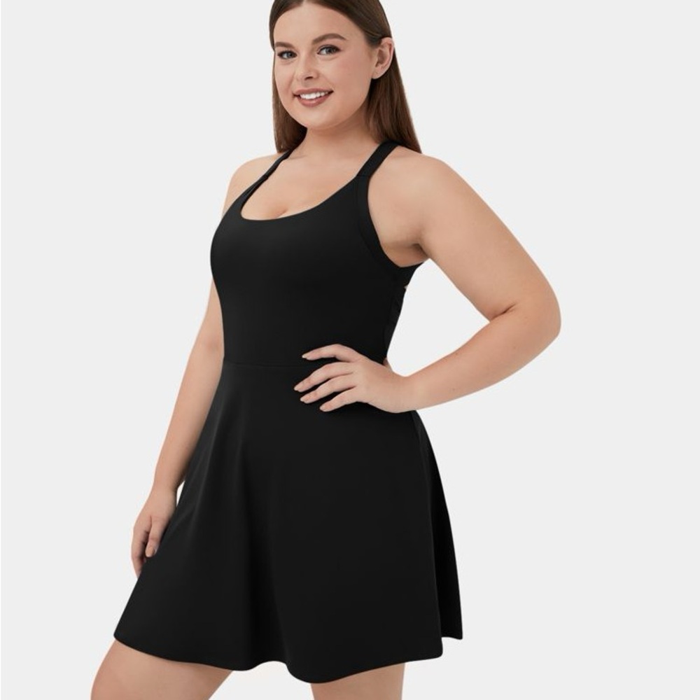 Backless Cut Out Active Dress Side Pocket 2-in-1 Plus Size